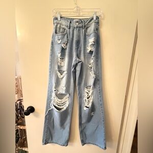 Light Blue Distressed Flare Jeans